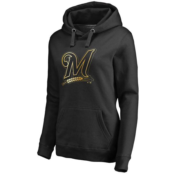 2020 MLB Milwaukee Brewers Women Gold Collection Pullover Hoodie  Black